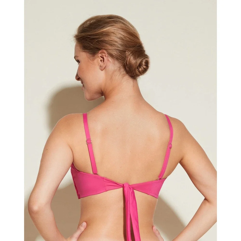 Cosabella Curvy Pink Convertible Halter Bandeau Bikini Set Ruched‎ Bottoms